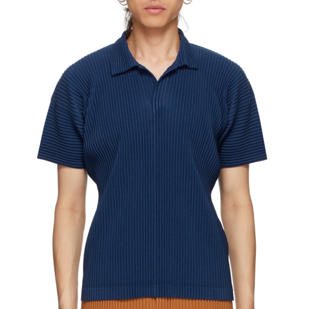 Homme Plisse Issey Miyake Blue Pleated Polo Shirt